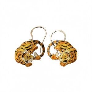 Vintage Zarah Enamel Tiger Earrings, Sterling Silver